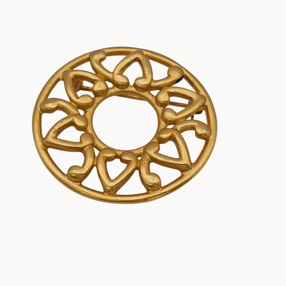 Anne Klein Brooch Gold Tone Round Filigree Mandela Regencycore Classy Pin - Picture 8 of 14